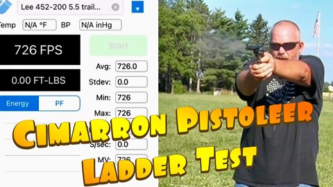 Cimarron Pistoleer 45 Colt Chrono Test with Lee 452-200-RF Bullets, Starline Brass, and Trail Boss