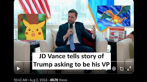 JD Vance story of Trump calling to pick him, pokeman with his son