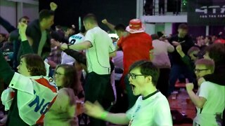 England fans in Manchester celebrate Saka and Sterling goals against Iran at Qatar World Cup