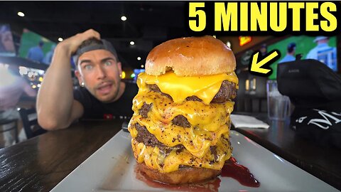 "UNBEATABLE" 5 MINUTE BURGER CHALLENGE | Cold Beer & Cheese Burgers Patty Record Challenge