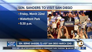 Sen. Sanders to visit San Diego March 22nd