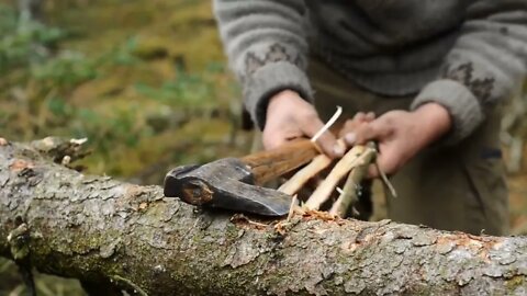 6 days solo bushcraft - canvas lavvu, bow drill, spoon carving, Finnish axe @ 1