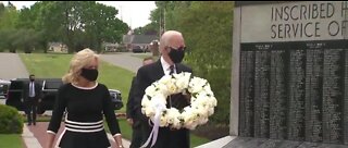 Joe Biden lays wreath at veterans memorial