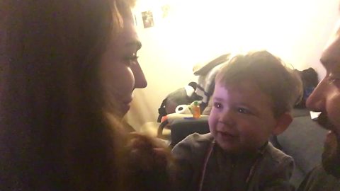 Cute Toddler Boy Says No To Kissing