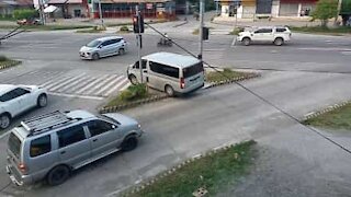 Van makes u-turn in pedestrian area