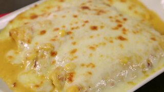 Enchiladas de Pollo with Cream of Elote Picosita