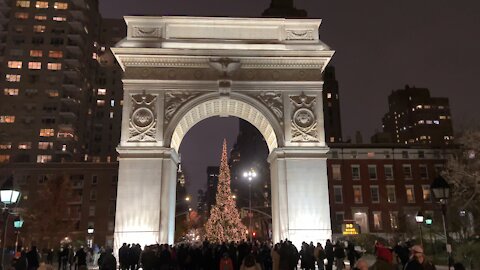 Christmas Tree Lighting 🎄 in Washington Square Park Greenwich Village NYC USA December 8th 2021