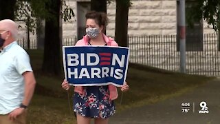 Biden supporters gather outside Union Terminal for his visit