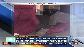 Packed party causes floor collapse, broken gas line