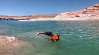 Doggy and owner go swimming in Lake Powell