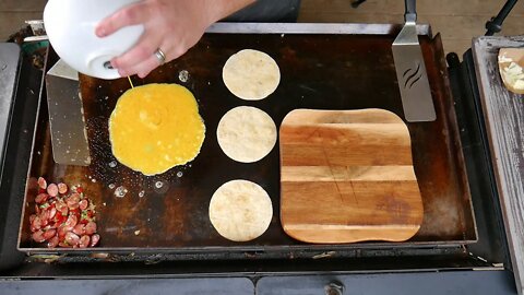 Smoked Sausage Breakfast Tacos - Blackstone Griddle Recipe