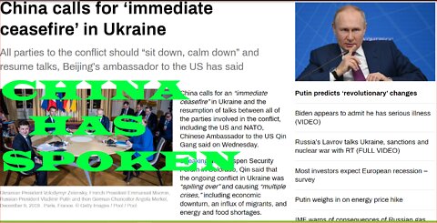 CHINA HAS SPOKEN CALLING FOR IMMEDIATE CEASE FIRE IN UKRAINE~!