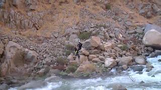 Helicopter rescues man trapped on rock in Kern River Canyon