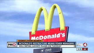 McDonald's announcing its plans to cut managerial jobs