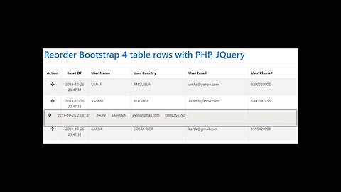 Reorder Bootstrap 4 table rows with PHP, JQuery in Urdu / Hindi - Learncodeweb