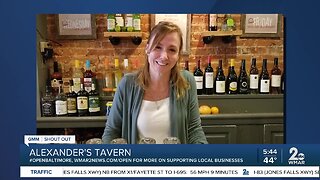 Alexander's Tavern says "We're Open Baltimore!"