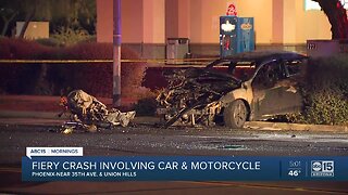 Fiery crash involving car and motorcycle