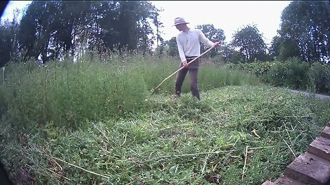 Lightweight single grip scythe mowing thistles