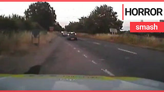 Police dashcam video shows car crashing and flipping at 90mph