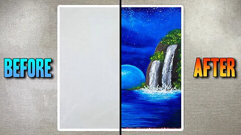 Beautiful Waterfall Painting/Moonlight Waterfall || Fly Painting