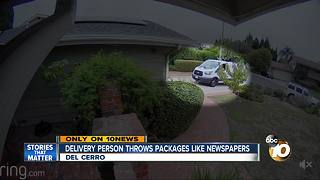 Delivery person throws packages like newspapers