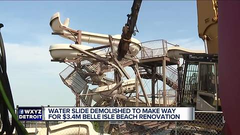 Crews tear down water slide on Belle Isle for new splash pad