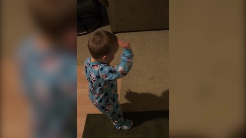 "Toddler Boy Says Hi To His Shadow"