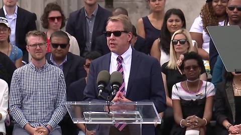 Bill Ford, Jr. speaks at Ford celebration at Detroit train station