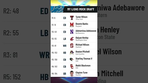 Detroit Lions 2023 NFL Mock Draft