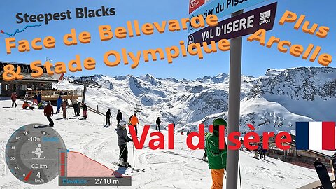 [4K] Skiing Val d'Isère, Face de Bellevarde & Stade Olympique Blacks+ Arcelle, France, GoPro HERO11