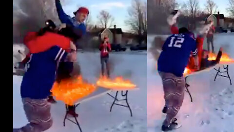 Wild Bills Fan Sets Himself On Fire After Slamming Through A Burning Table On Game Day