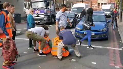 "Just Stop Oil" - Environmentalist protesters blocking Harleyford Street in London