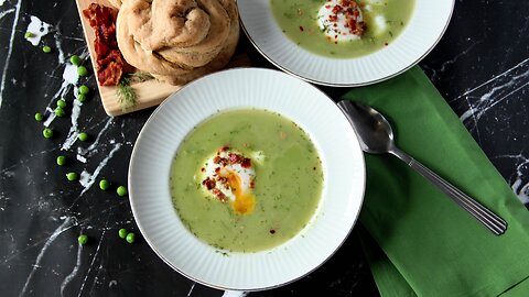 Green Pea and Asparagus Soup With a Poached Egg (Dairy Free)