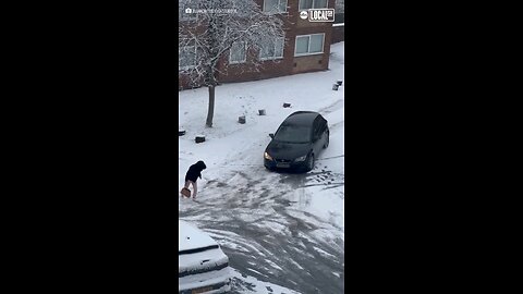 women hilarious slips on icy road