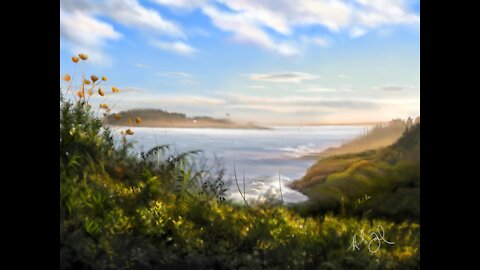 Realistic Landscape Painting - Digital Environment Time Lapse in Autodesk Sketchbook Pro (Maine)