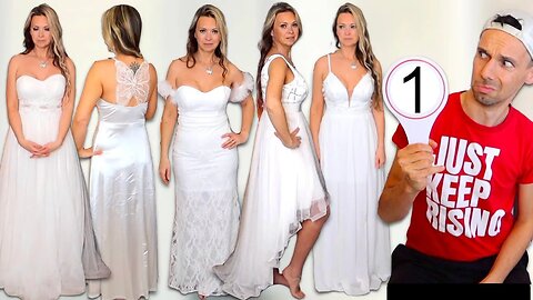 I LET him RATE my 10 WEDDING DRESSES! 👰‍♀️