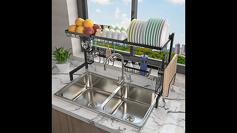 Usmascot Over Sink Dish Drainer Drying Rack, Stainless Steel Dish Drying Basket, Adjustable Ove...