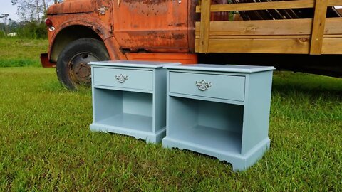 Furniture Flipping-Painting a Set of Laminate Nightstands Van Cortland Blue