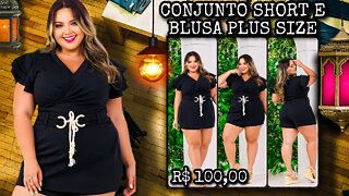 🛑 CONJUNTO SHORT E BLUSA PLUS SIZE COM DETALHE DE AMARRAÇÃO FRONTAL