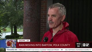 Chad Mills in Polk County | Rain is moving into Downtown Bartow and more localized flooding is expected. Wind and rain are expected to worsen by noon. Residents are ready for what is to come, as they experienced significant damage during previous hurrican