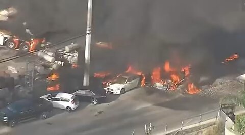 Massive Fire Engulfs Several Cars, Buildings at Industrial Site in Medley, Florida