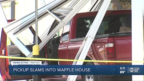 5 people injured, including a child, after pickup truck crashes into Tampa Waffle House