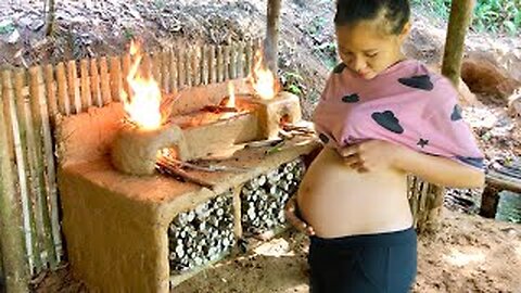 6 MONTHS PREGNANT in my OFF GRID FOREST FARM | HOT Wood Stove WINTER HEATING