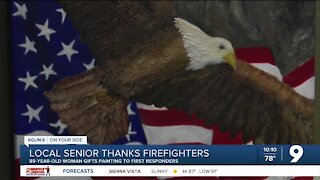 Local senior gives painting to first responders who helped her