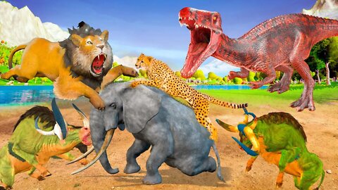 Zombie Dinosaur Vs Zombie Elephant Lion Attack Cheetah Buffalo Animal Epic Fight Mammoth Animal