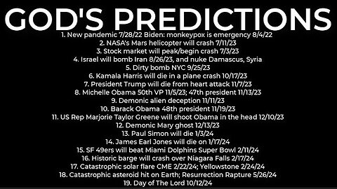 GOD'S PREDICTIONS: Harris plane crash 10/17; Israel nuke Syria 8/26; dirty bomb NYC 9/25