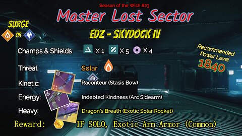 Destiny 2 Master Lost Sector: EDZ - Skydock IV on my Solar Hunter 1-9-24