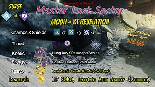 Destiny 2 Master Lost Sector: Moon - K1 Revelation on my Void Hunter 7-28-23