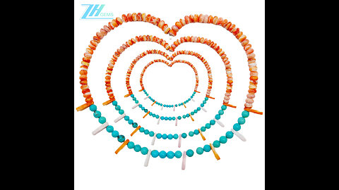 16inch 26.5g Natural turquoise and orange spiny oyster color orange with blue Necklace