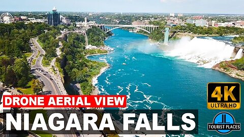Niagara Falls Downtown, Horseshoe Falls, Canadian Falls, American Falls, Drone Aerial View 4K
